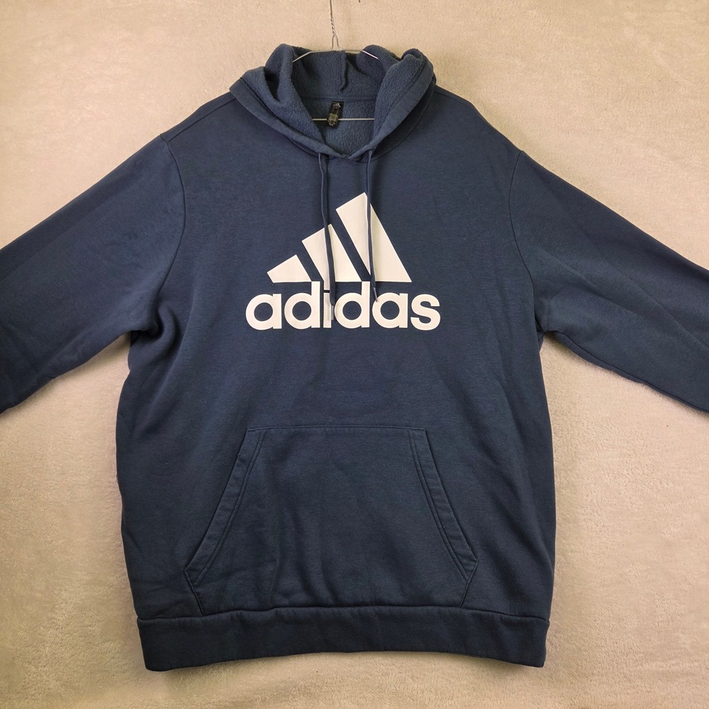 Adidas Golf Mens 2XL Blue Fleece Hoodie Big Logo Pullover Sweatshirt